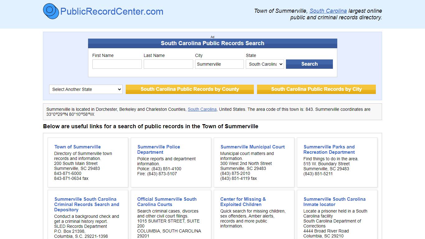 Summerville, South Carolina Public Records and Criminal Background Check